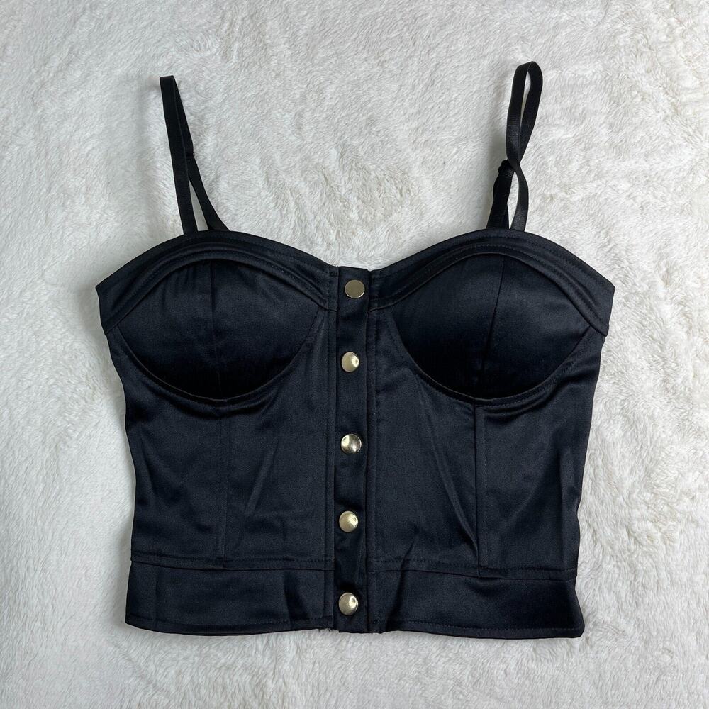 Say What Black Bustier Strap Crop Top Women Size M